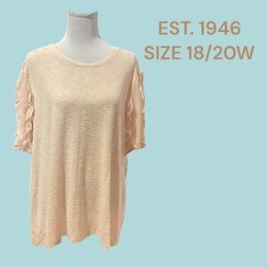 CREAM COLORED LIGHTWEIGHT SWEATER WITH RUFFLED SLEEVES SIZE 18/20W GENTLY WORN